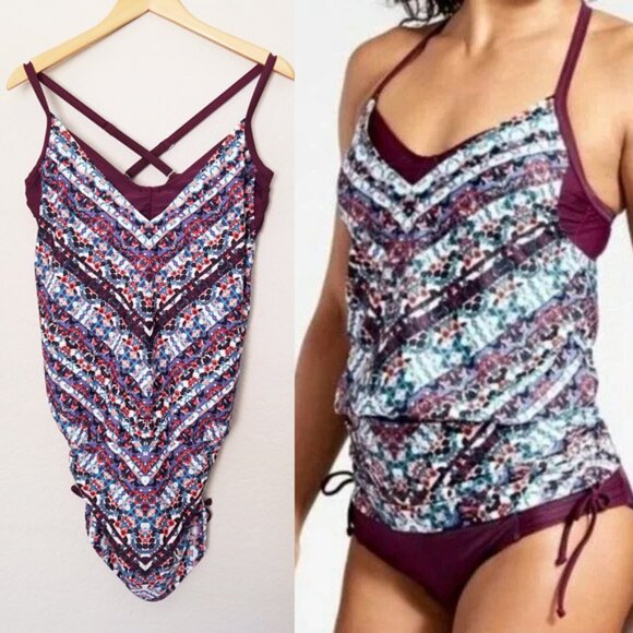 Athleta Marrakesh Side Scrunch Tankini Swim Top Mini Dress Wired 38 D/DD UPF 50+ - Picture 4 of 16
